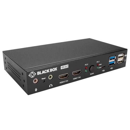 KVD200-2H, KVM Switch UHD 4K, Dual-Monitor, HDMI/DisplayPort, USB 3.2 Gen 1, USB Type C, Audio, 2-Port - Black Box